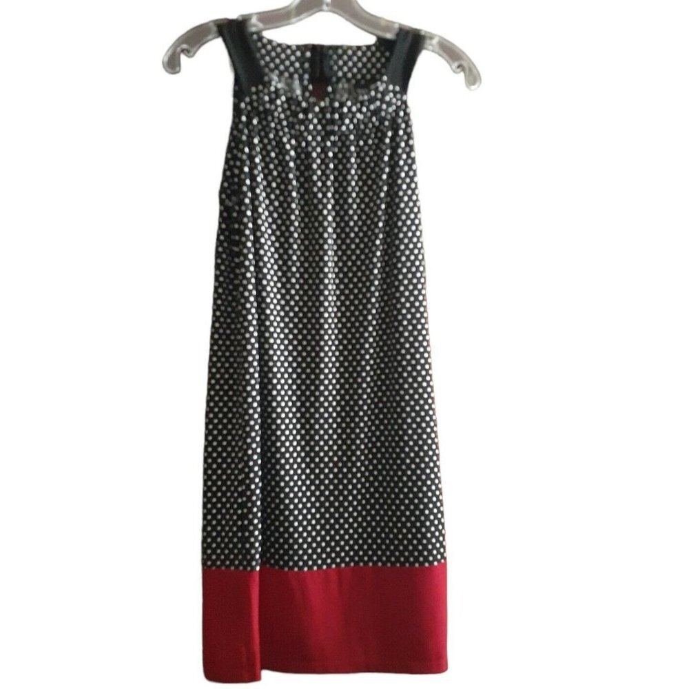 Enfocus Black White Polka Dot with Red Border Dress Size 6
